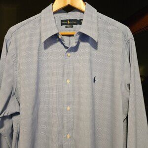 Ralph Lauren Men's Long Sleeve Button Up Dress Shirt Classic - Blue - Size XL